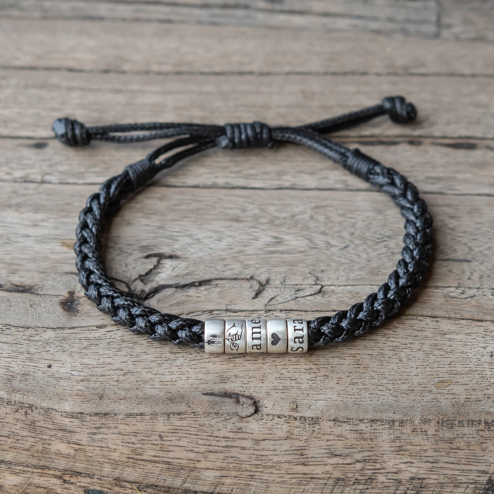 Personalized Mens Woven Leather Bracelet