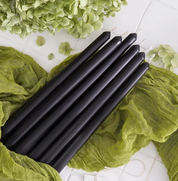 Set of Black Handmade Beeswax Taper Candles - 100% Natural Organic Unscented Bee Wax, 6 Hours Burn Time | Decor Gift Ideas for Halloween