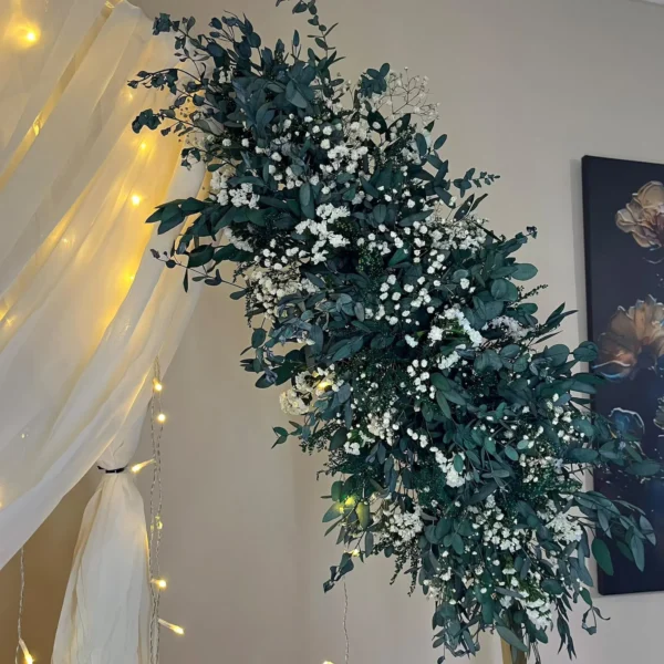 Eucalyptus Wedding Arch: Dried Green Leaves & Baby's Breath Flowers