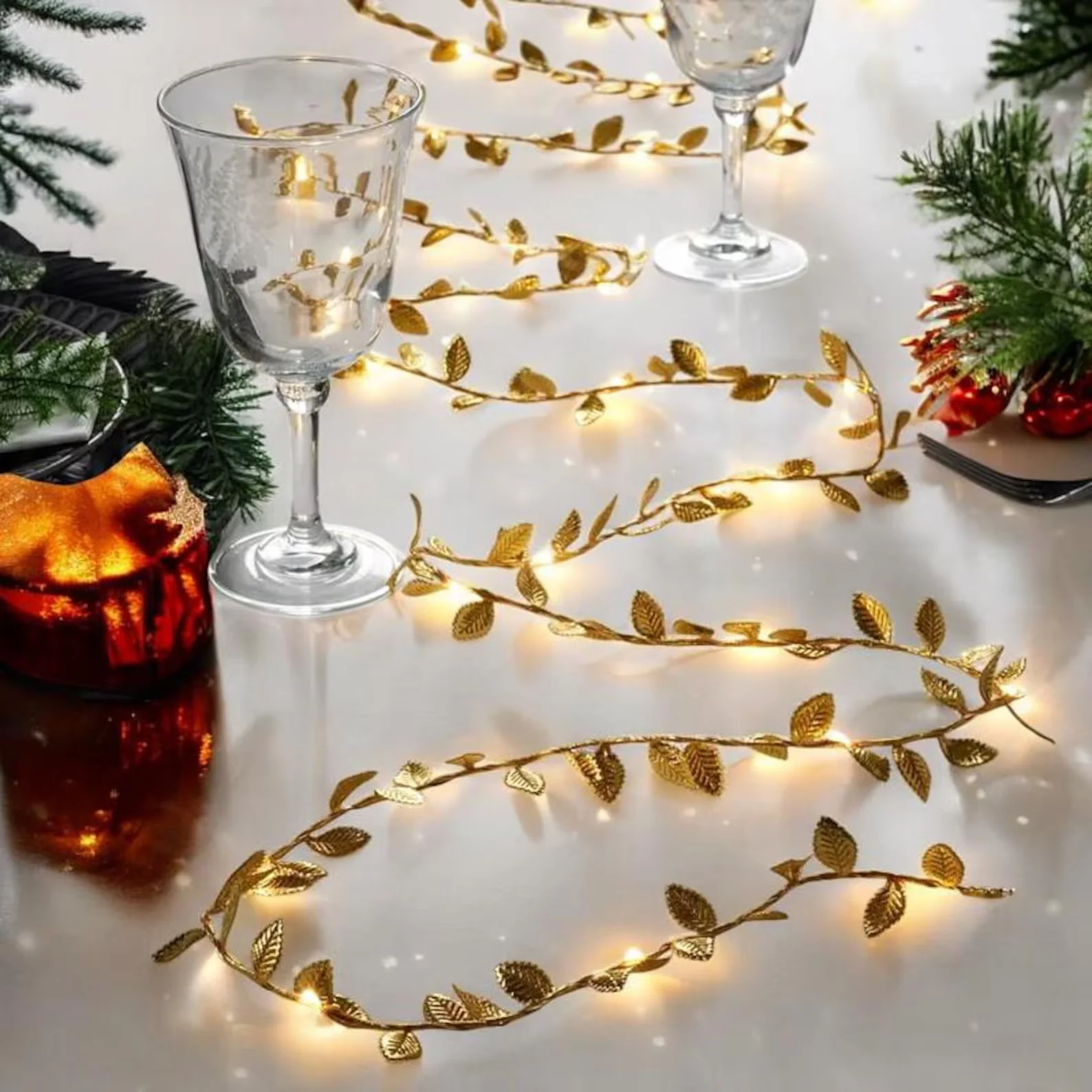 2m Christmas Gold Leaf Fairy Lights