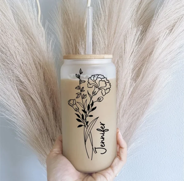 Personalized Birth Flower Glass Can Tumbler