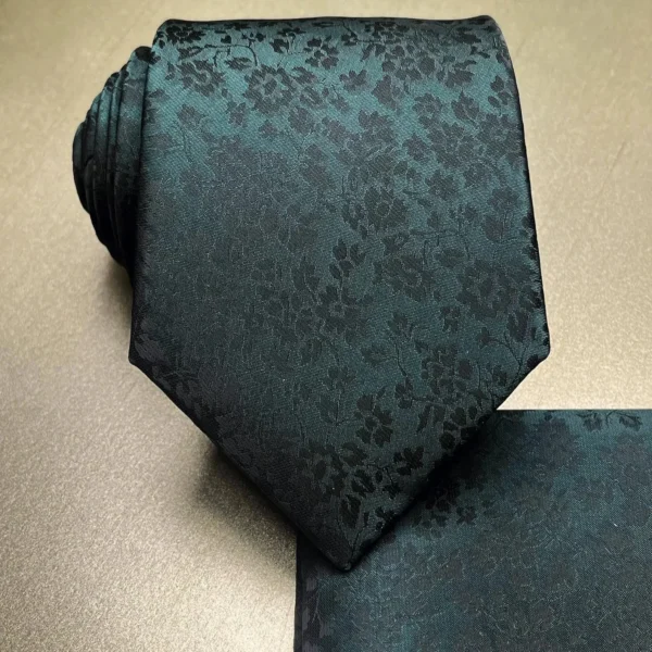 Green Self Tie Classic Neck Tie and Pocket Square Set