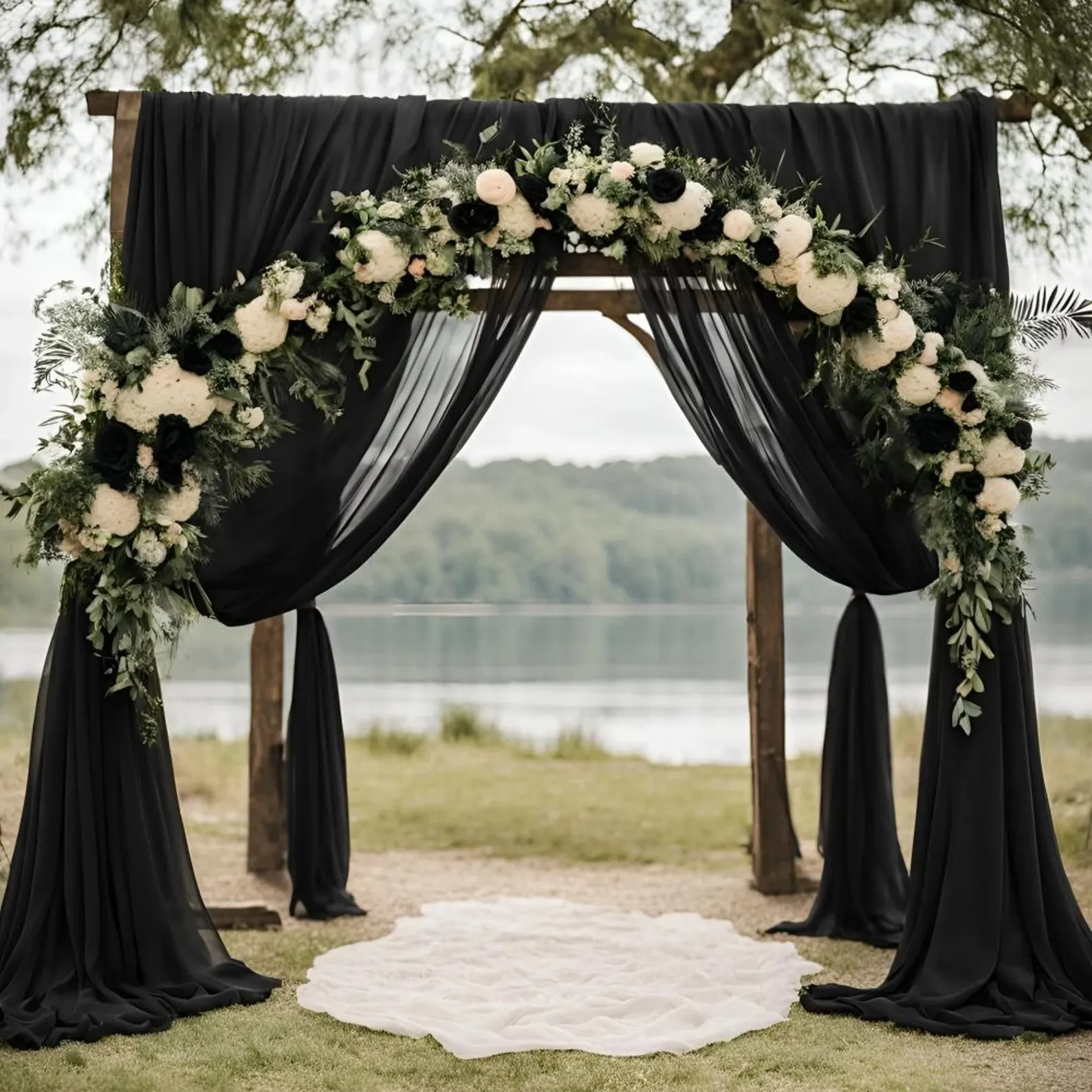 Bespoke Black Chiffon Wedding Arch Curtain 3m x 4m for Weddings Events Backdrops Decor Parties Design