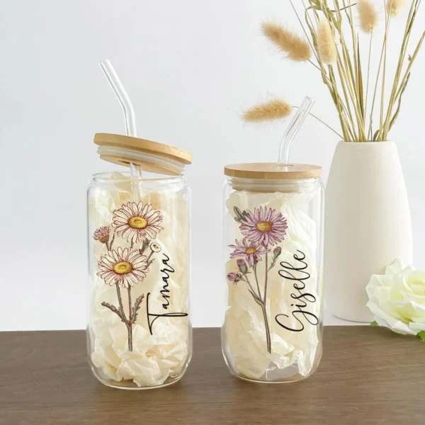 Personalized Birth Flower Tumbler With Name