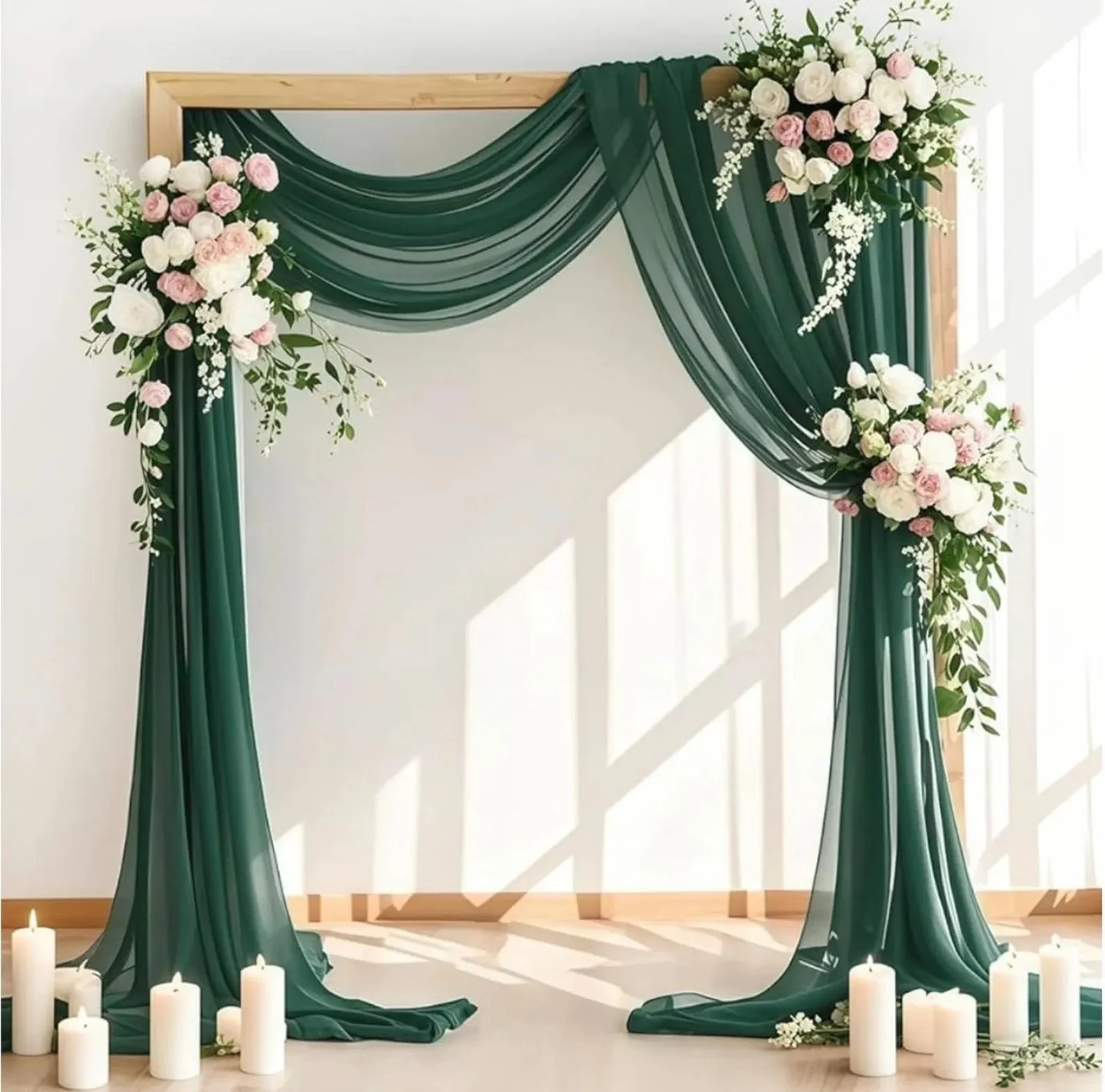 Emerald Green Sheer Chiffon Arch Drapery