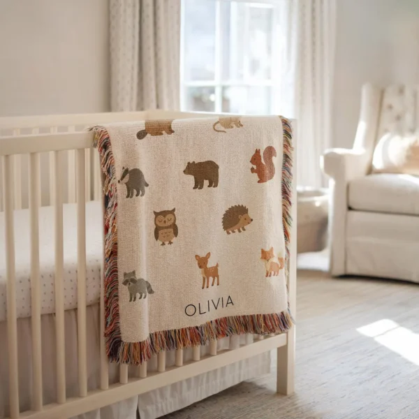 Etsy Personalized Woodland Animals Baby Blanket