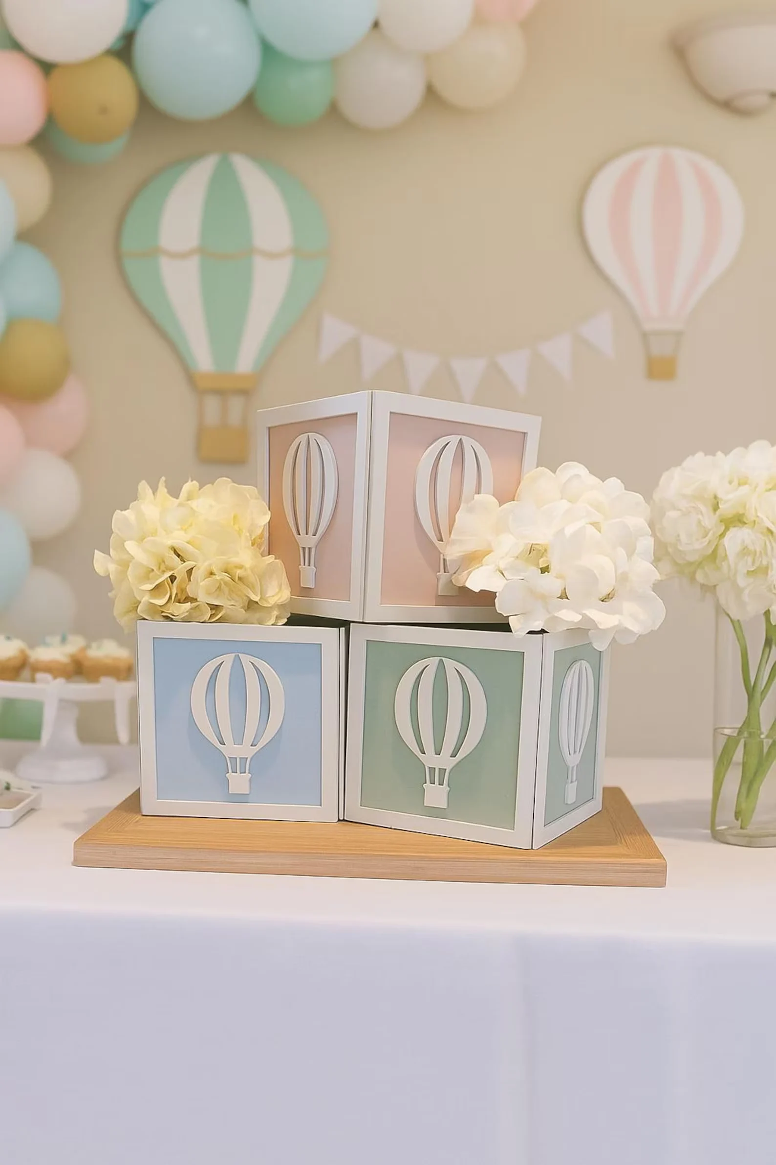 Hot Air Balloon Baby Block Centerpiece