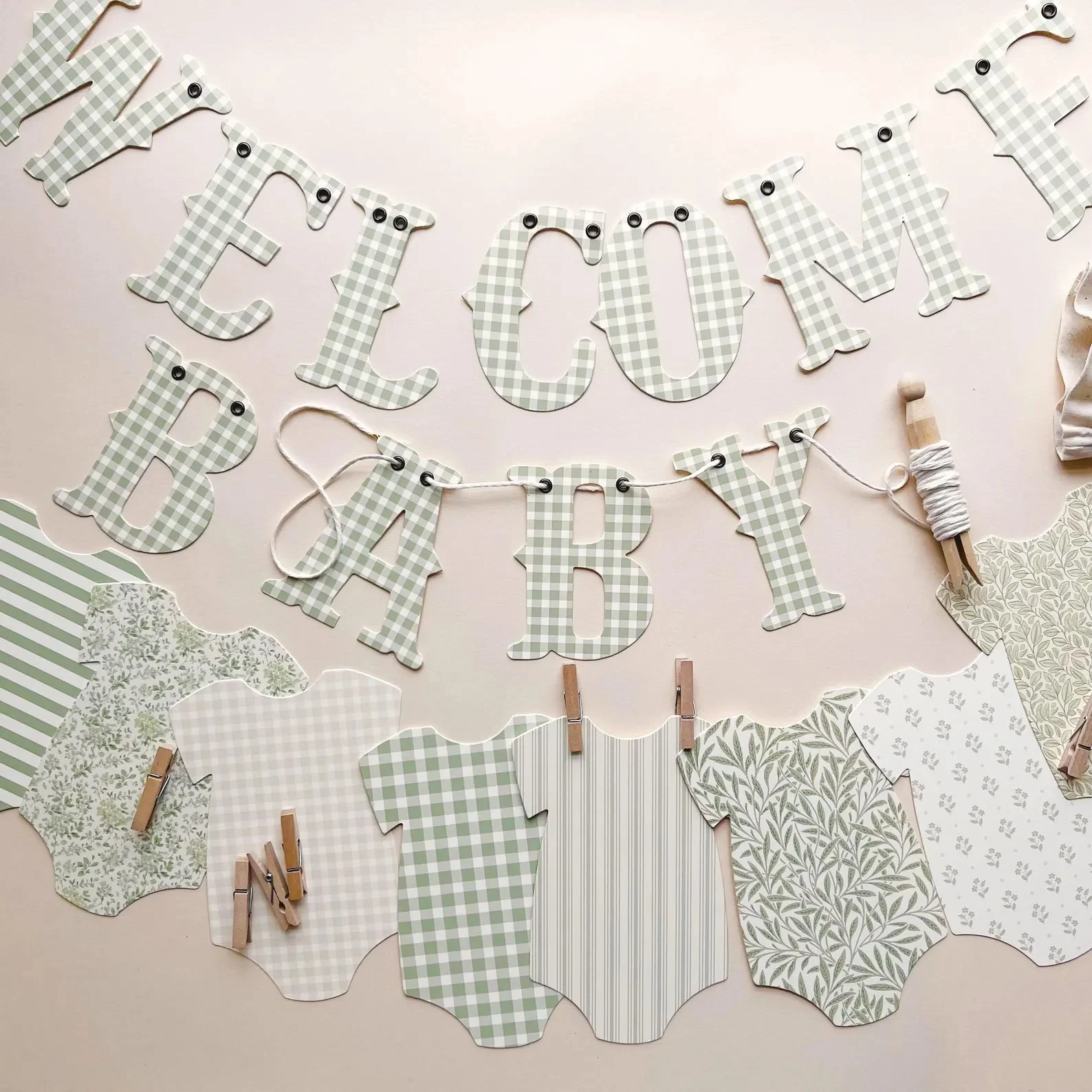 Sage Green Clothesline Baby Shower Banner