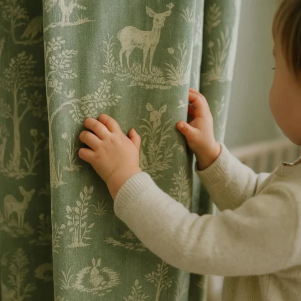 Etsy Organic Linen Sage Woodland Print Blackout Curtains
