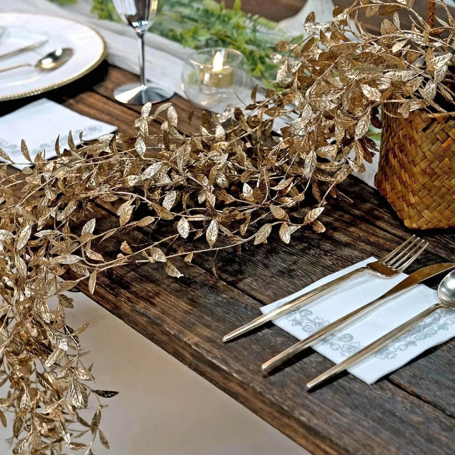 Metallic Gold Ivy Leaf Garland - Set of 2 - Boho Wedding Decor 3