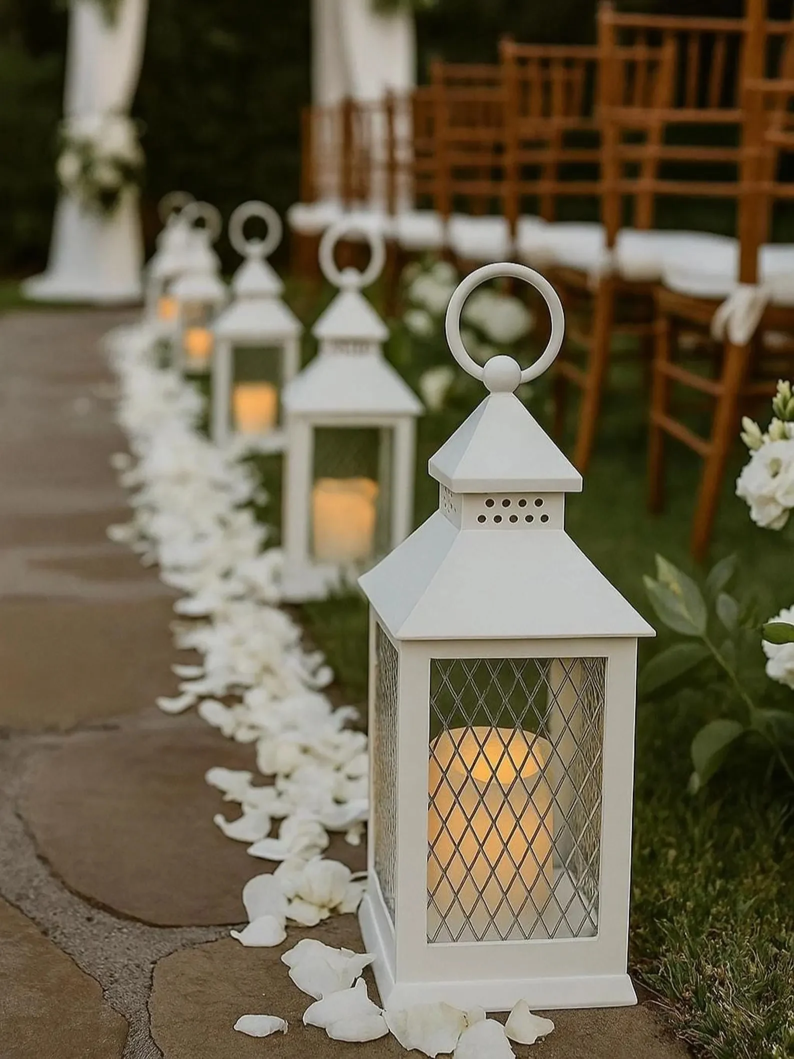White Farmhouse Lantern with LED Candle