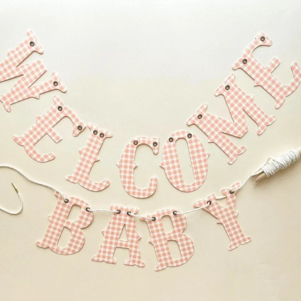 Pink Gingham Welcome Baby Shower Banner