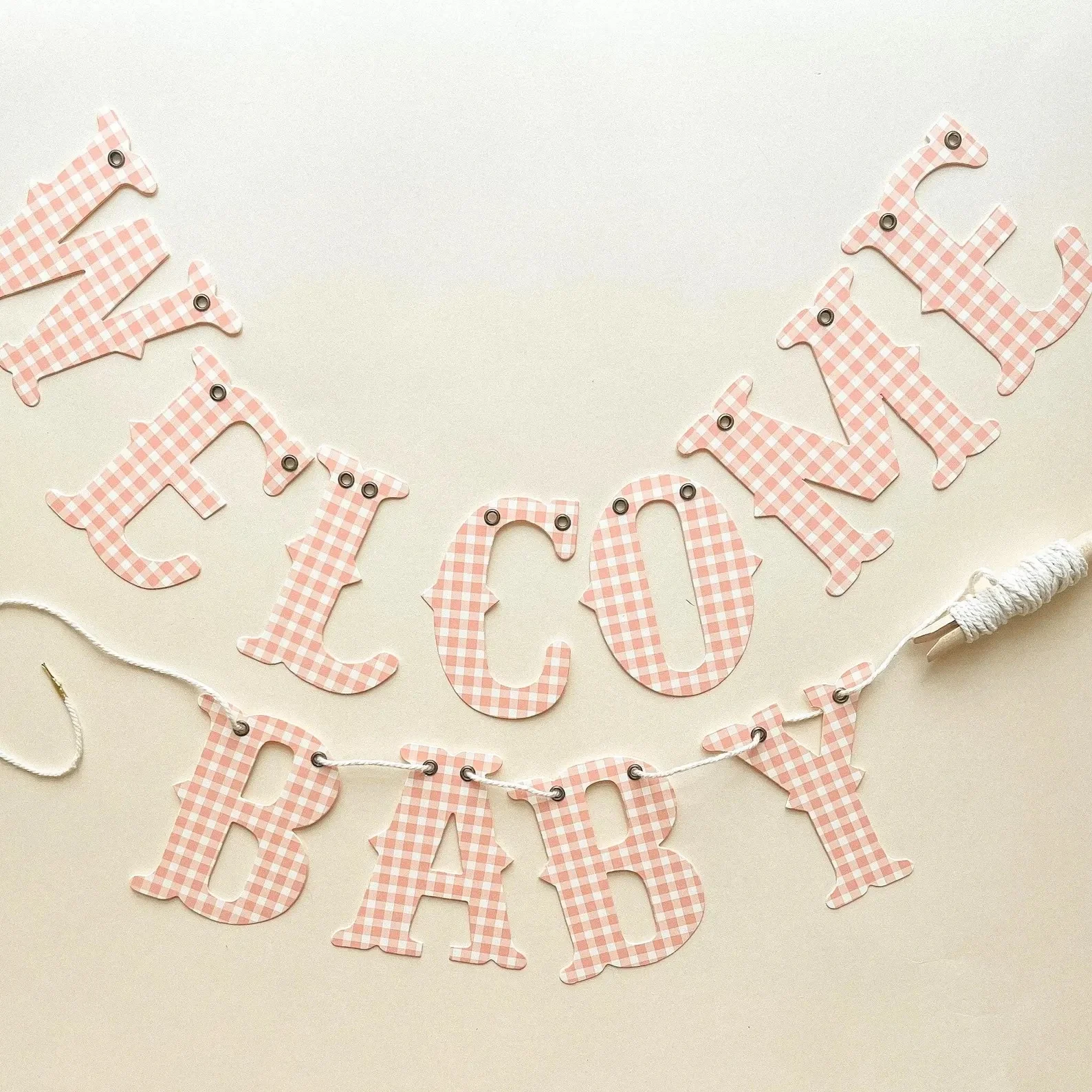 Pink Gingham Welcome Baby Shower Banner