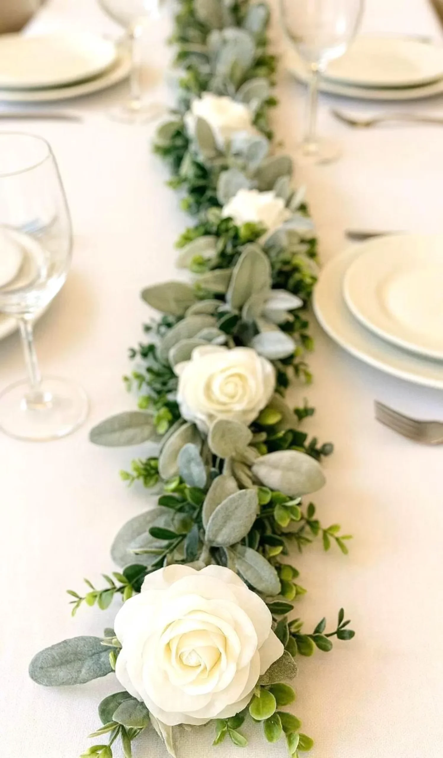 Eucalyptus and Lamb’s Ear Garland with Ivory Roses