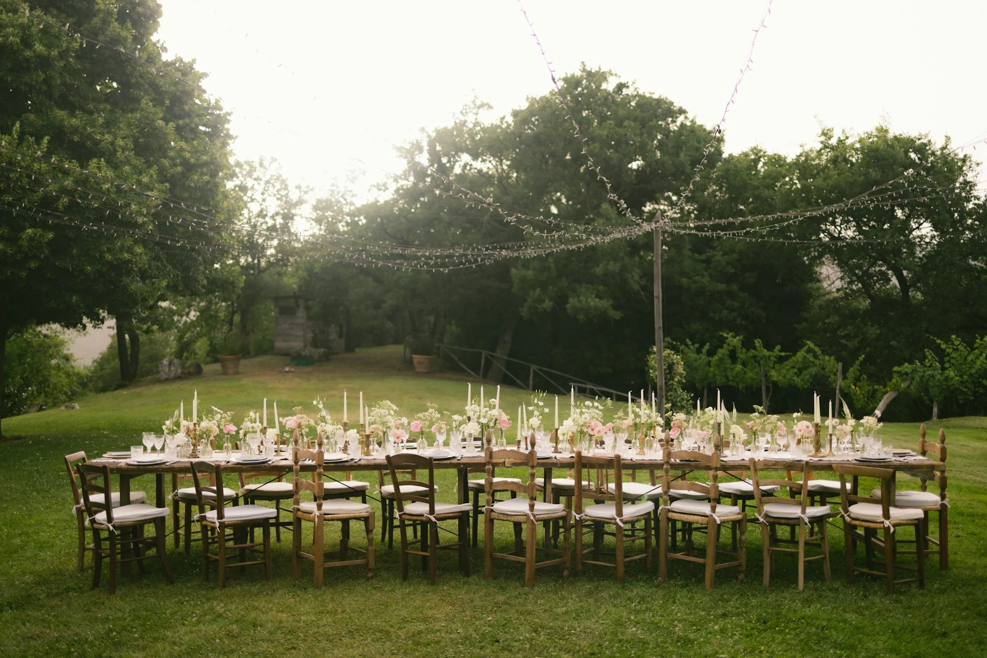 Backyard wedding table setup