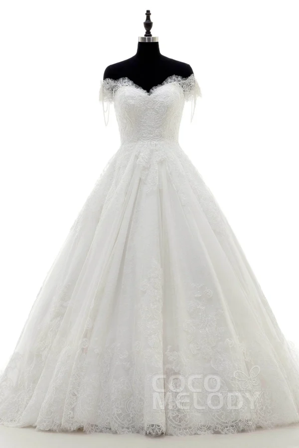 Cocomelody A-Line Court Train Lace Wedding Dress