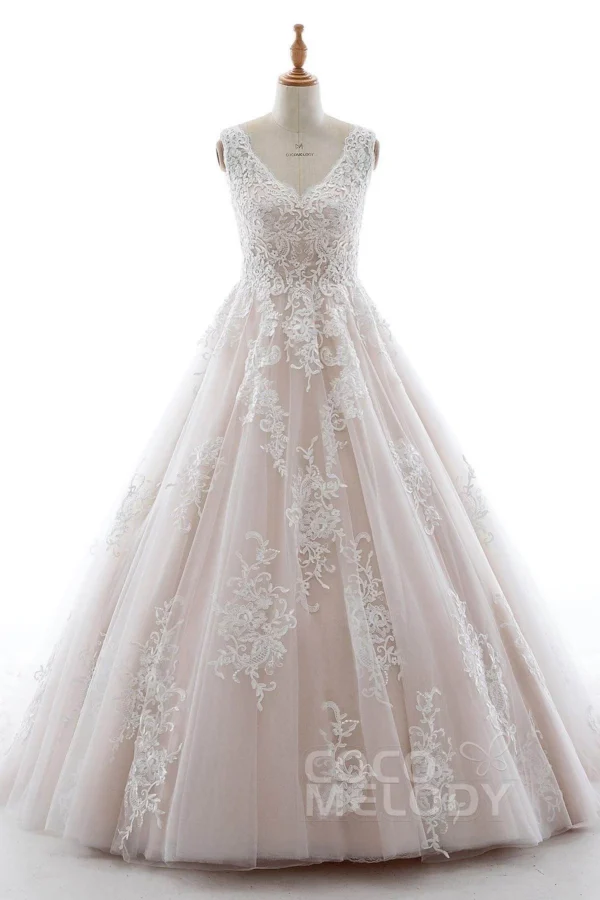 Cocomelody A-Line Court Train Elastic Satin Tulle Wedding Dress