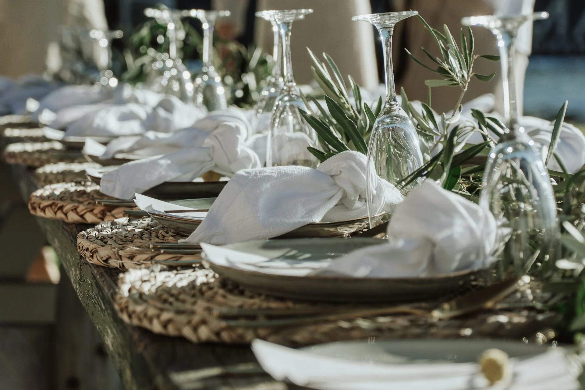Laid out table decor on a wedding table