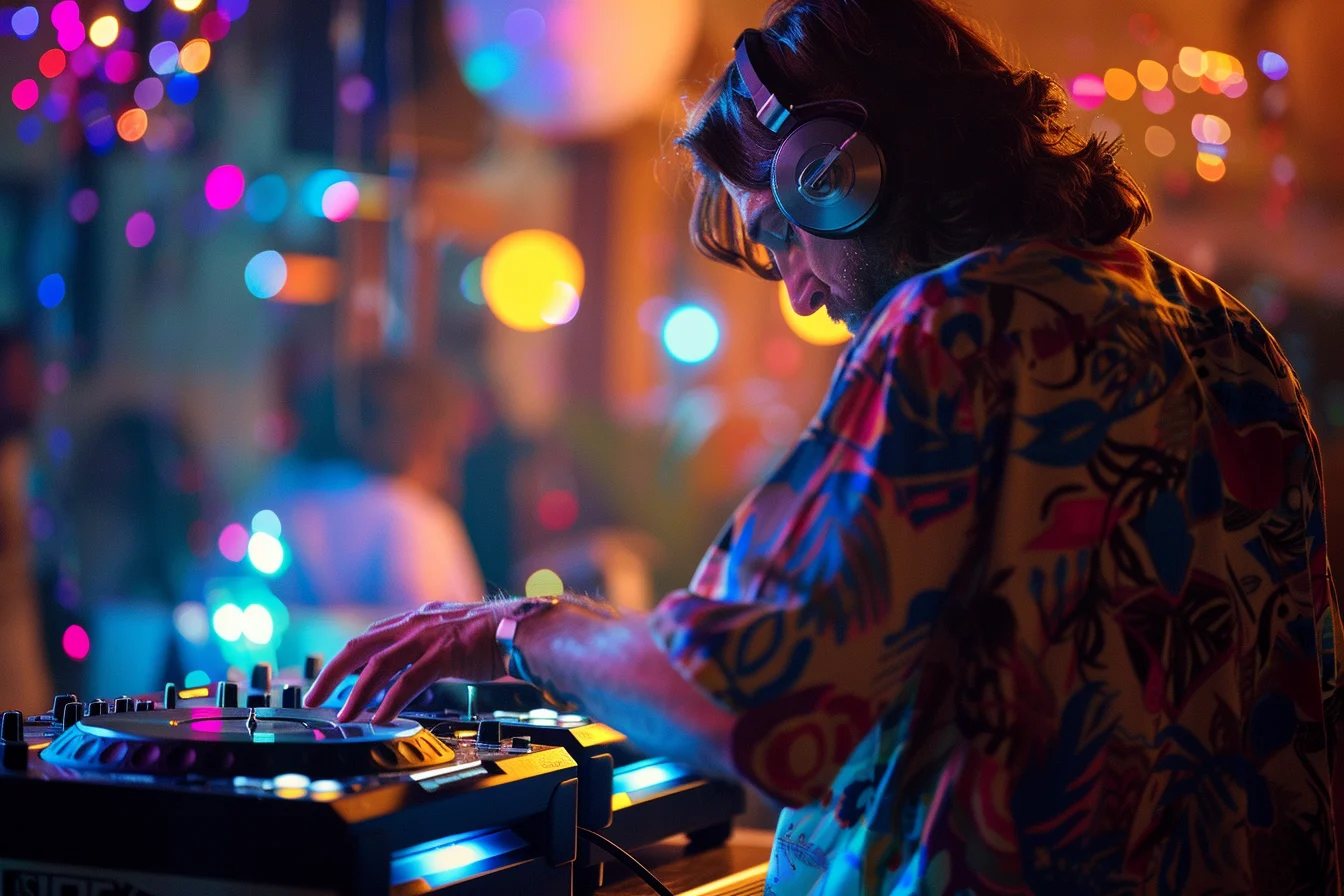1970s themed DJ at a disco party