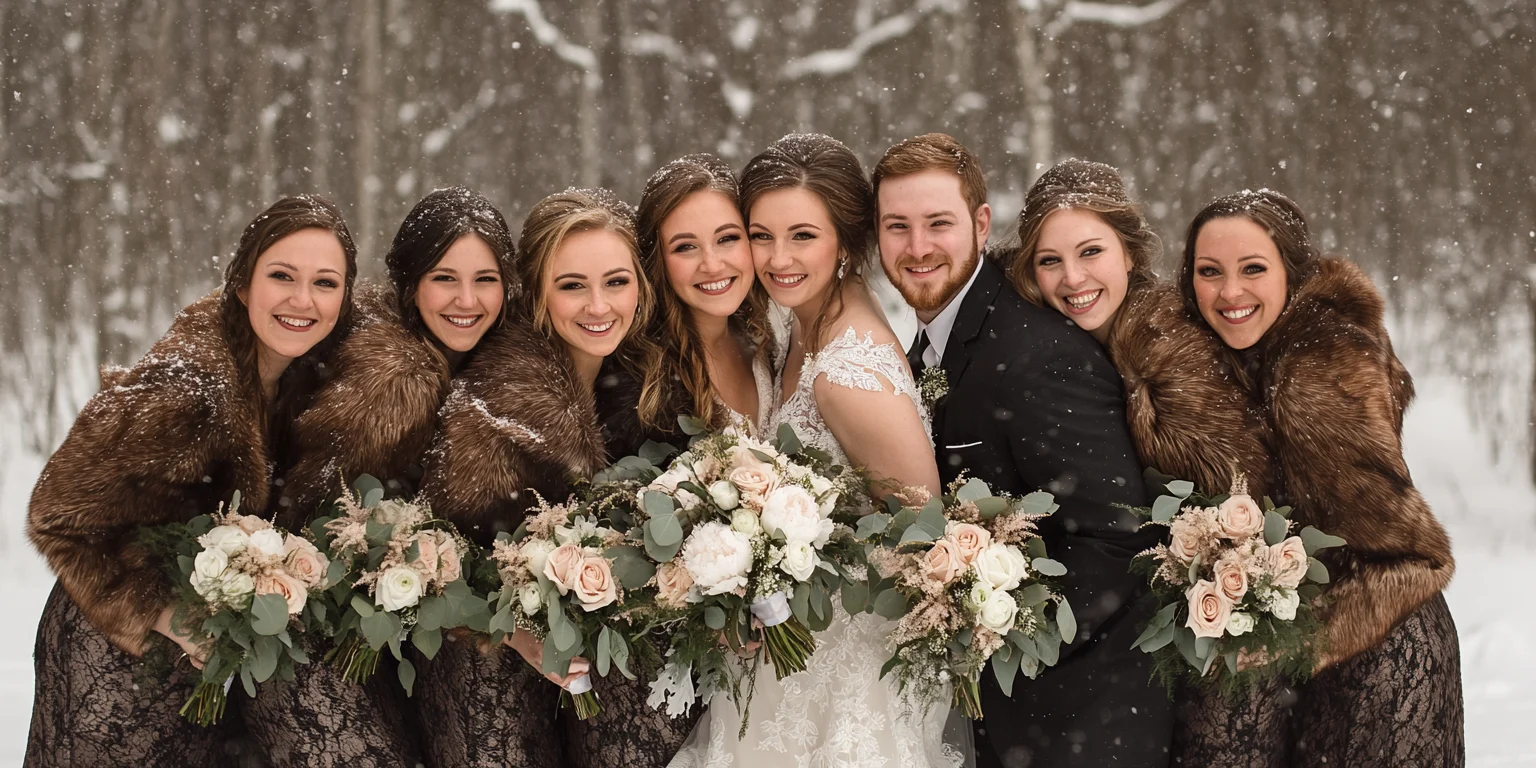 Bridal party winter wedding photo