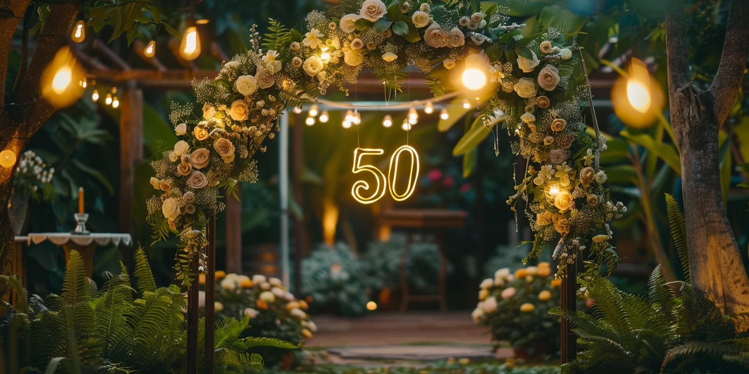 Country garden 50th anniversary decor arch