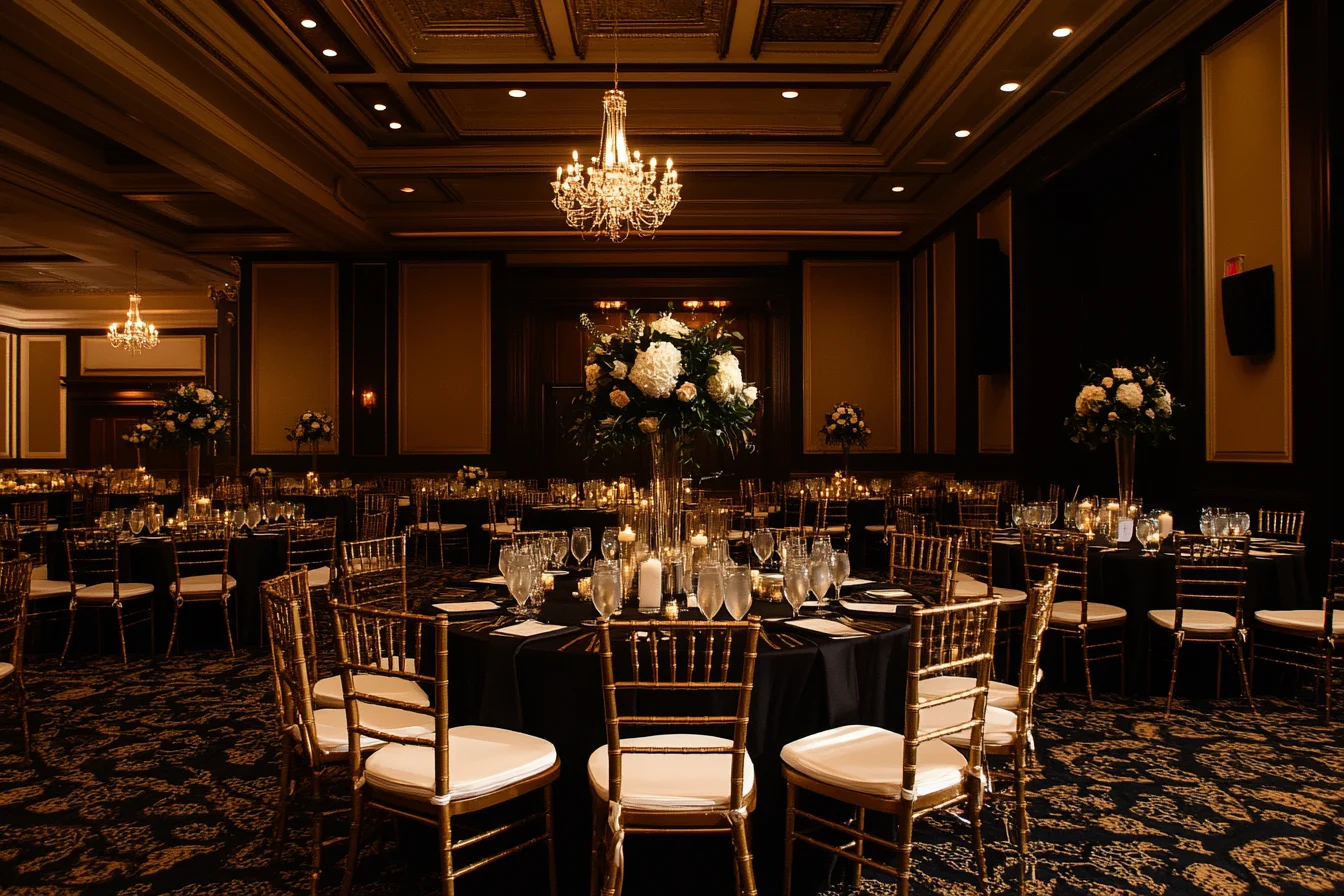 Black and gold wedding decpr