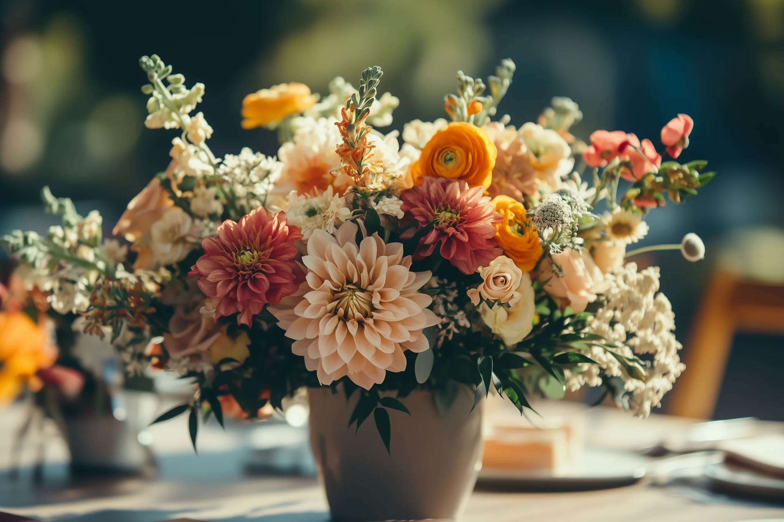 Arrangement of flowers decorating a table