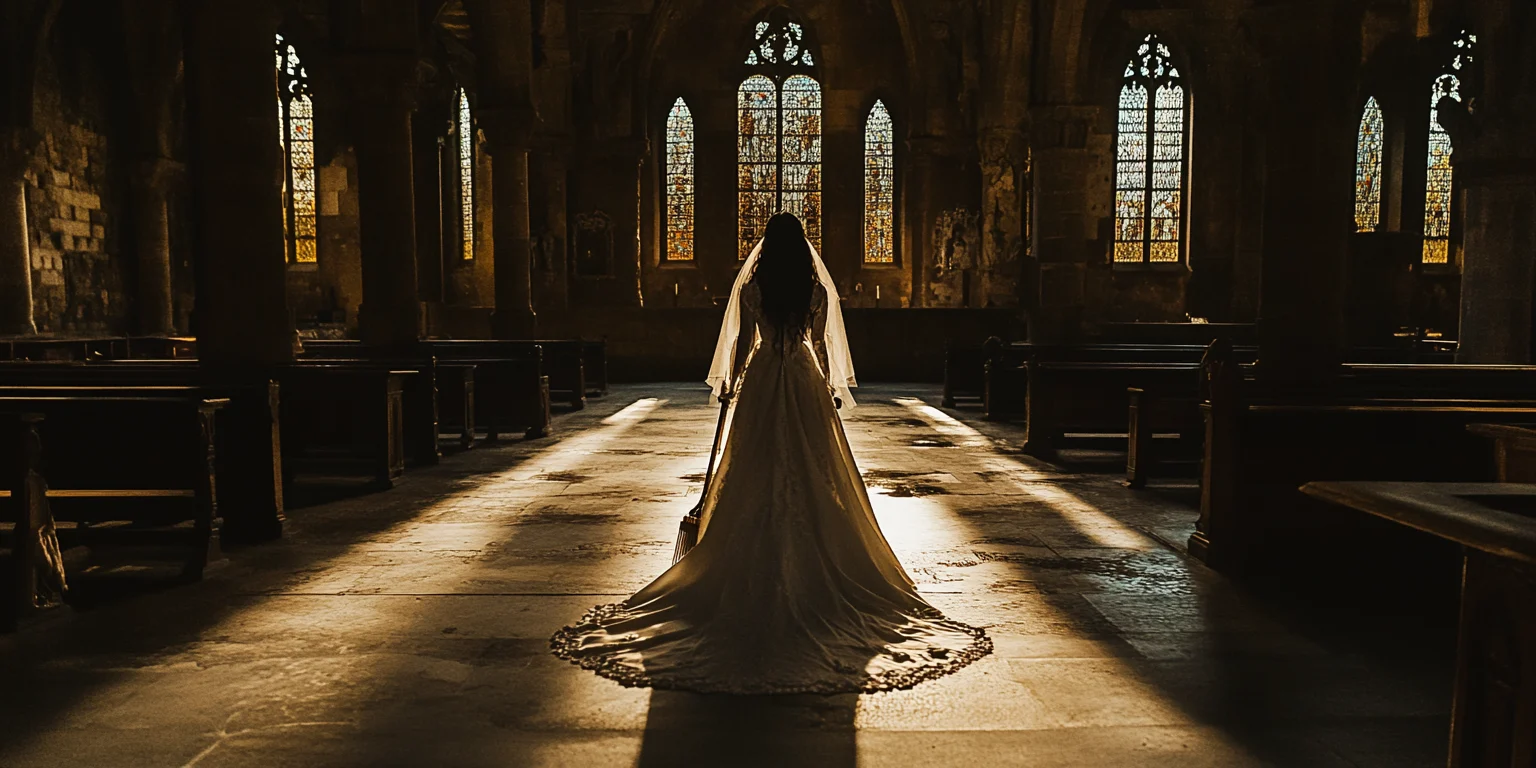 Bride standing inside of a gothic wedding venue