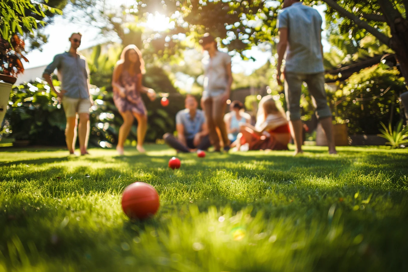 People outside playing party games