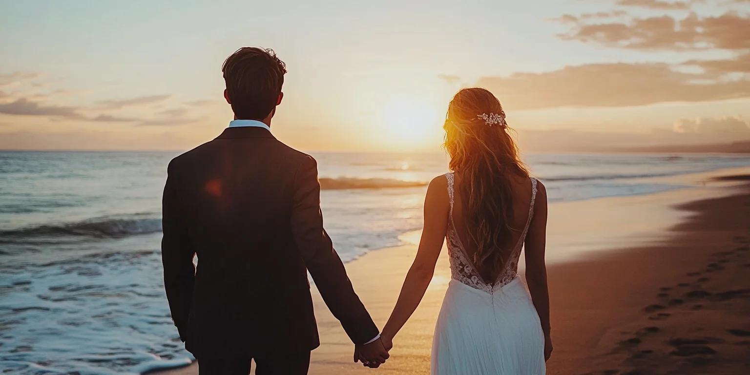 Romantic destination wedding photo on beach