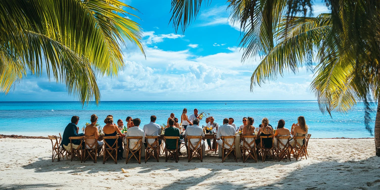 Destination beach wedding table scene