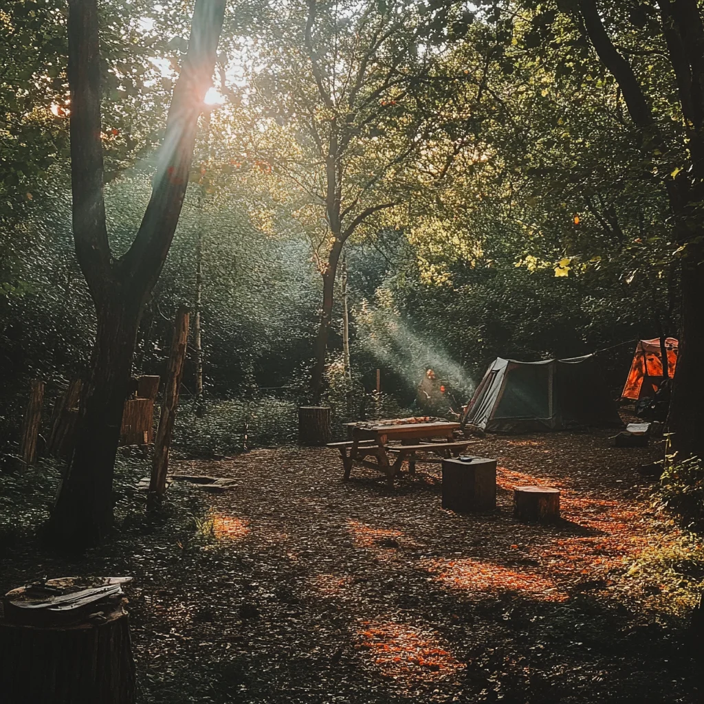 Tranquil woodland campsite spot