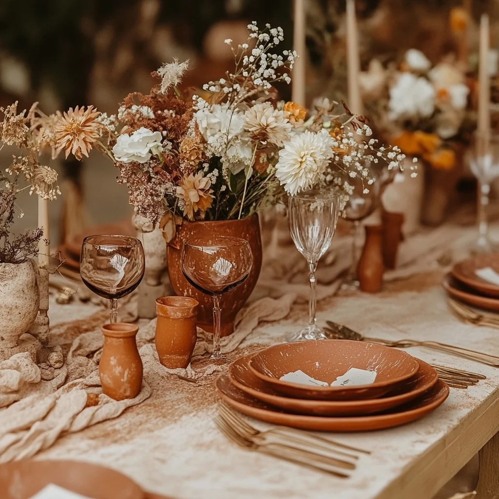 Rustic terracotta wedding table decor