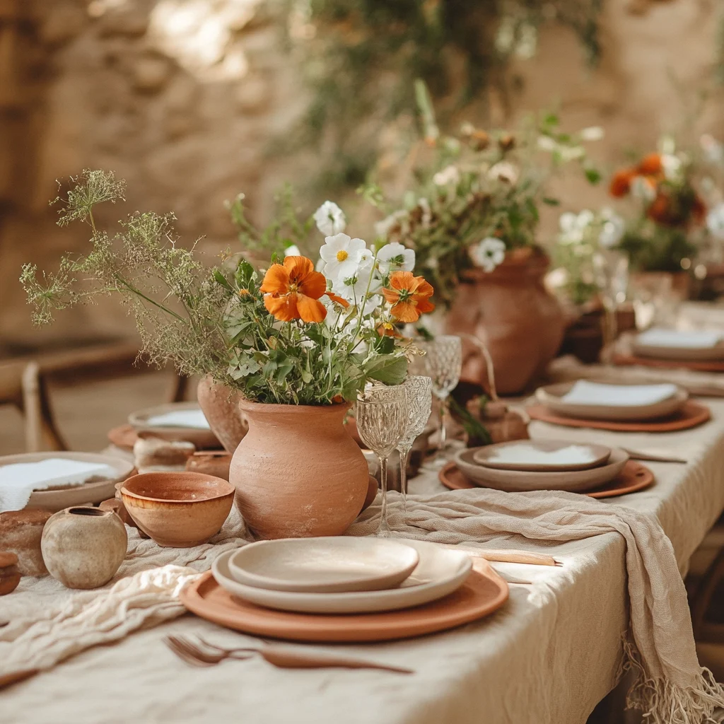 Terracotta pots on a wedding table
