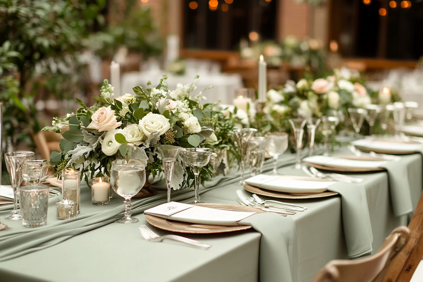 Elegant sage green wedding table decor