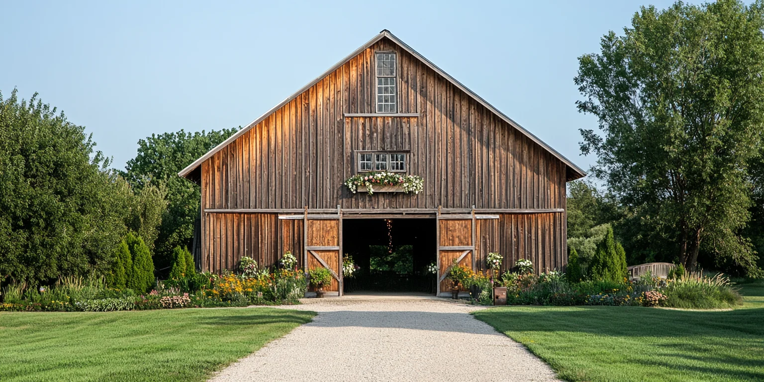 Outdoor view of an elegant barn venue
