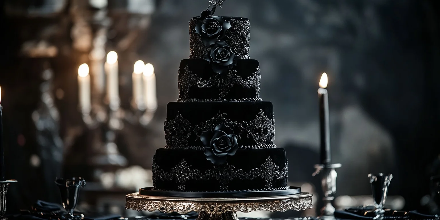 Black velvet tiered wedding cake