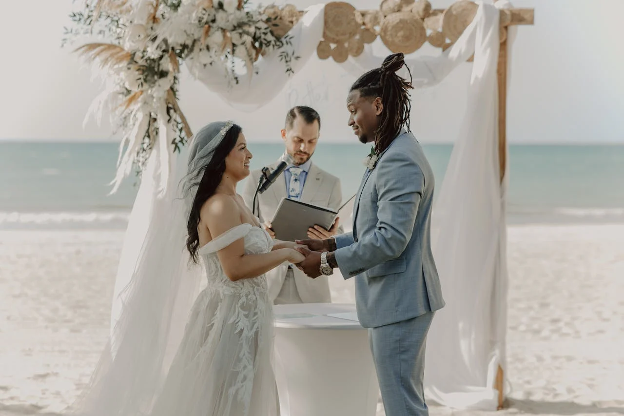 Bride and groom getting married on a beach