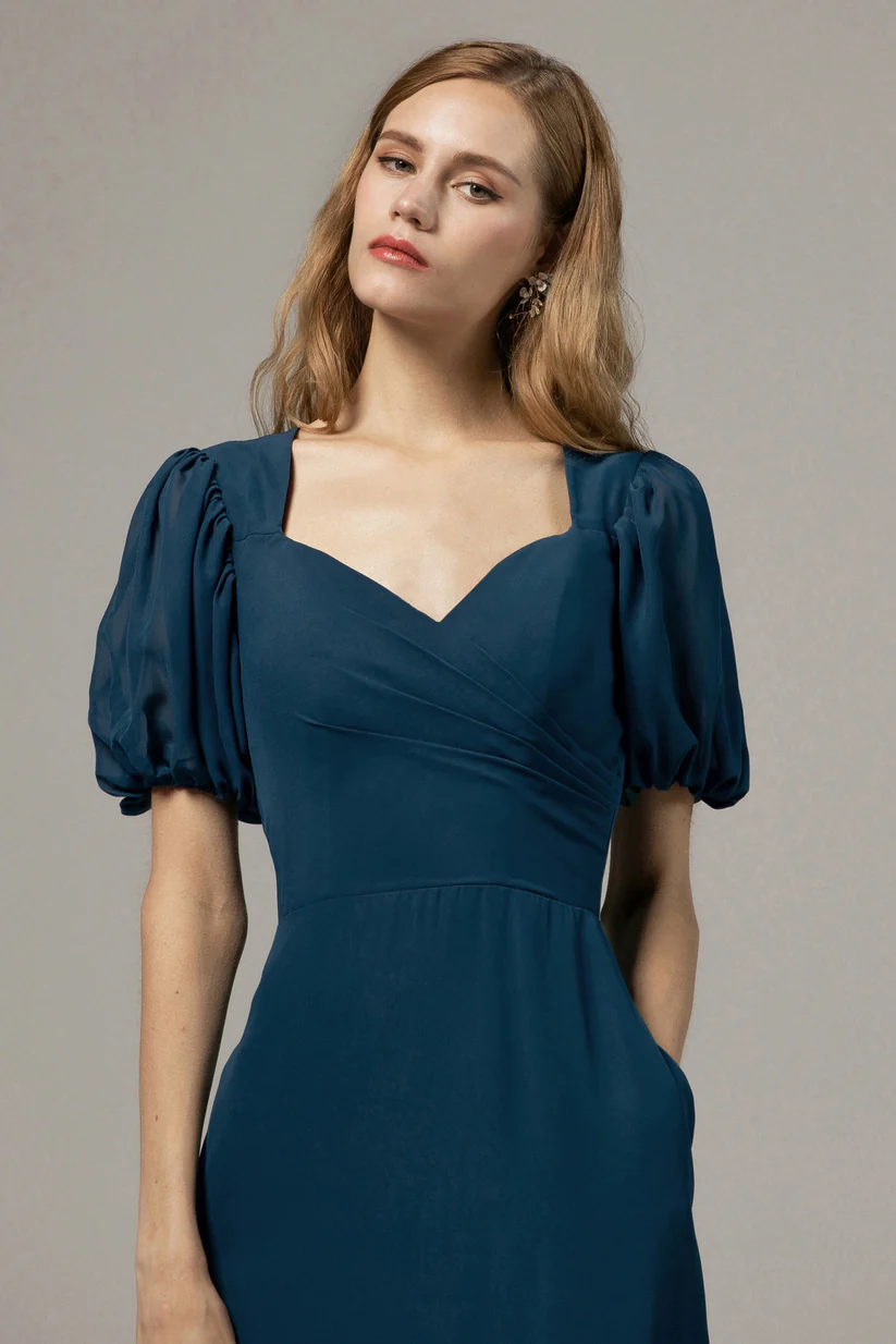 A-Line Floor Length Chiffon Bridesmaid Dress Close up