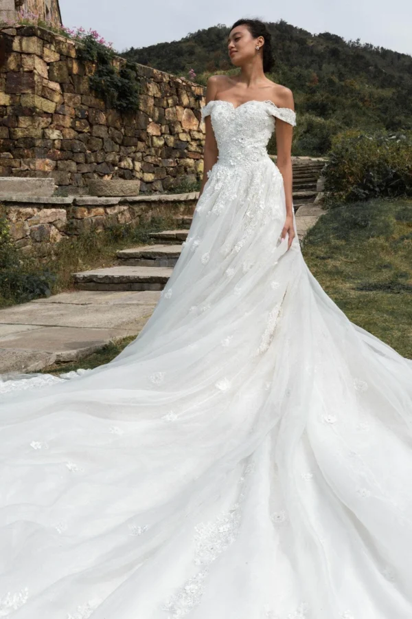 Cocomelody Princess Cathedral Train Tulle and Lace Wedding Dress