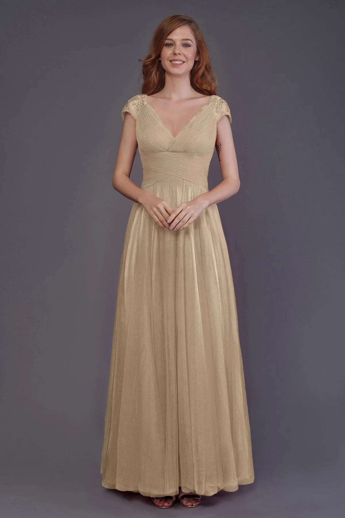 Cocomelody Sheath-Column Floor Length Tulle Bridesmaid Dress