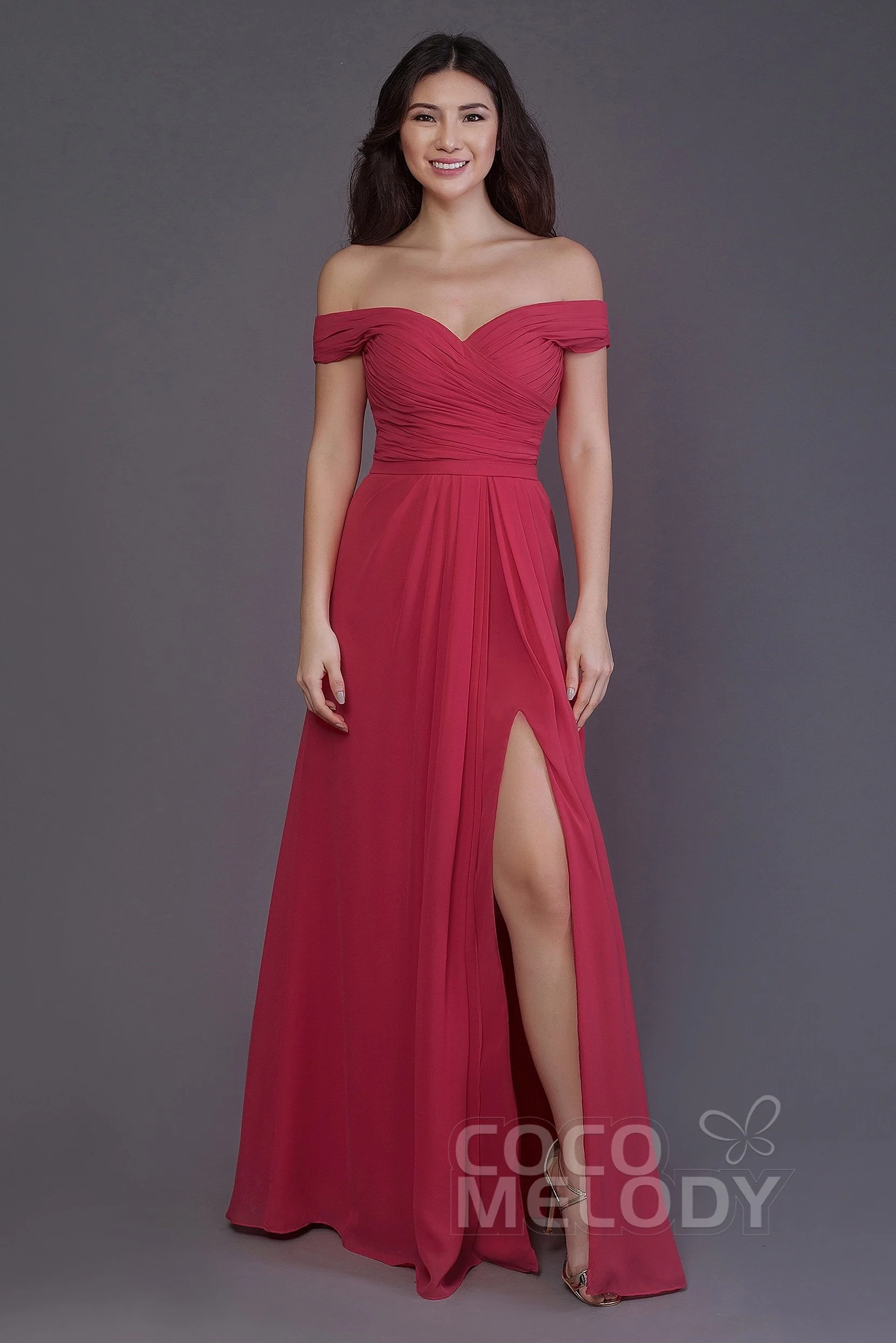 Cocomelody Sheath-Column Floor Length Chiffon Bridesmaid Dress