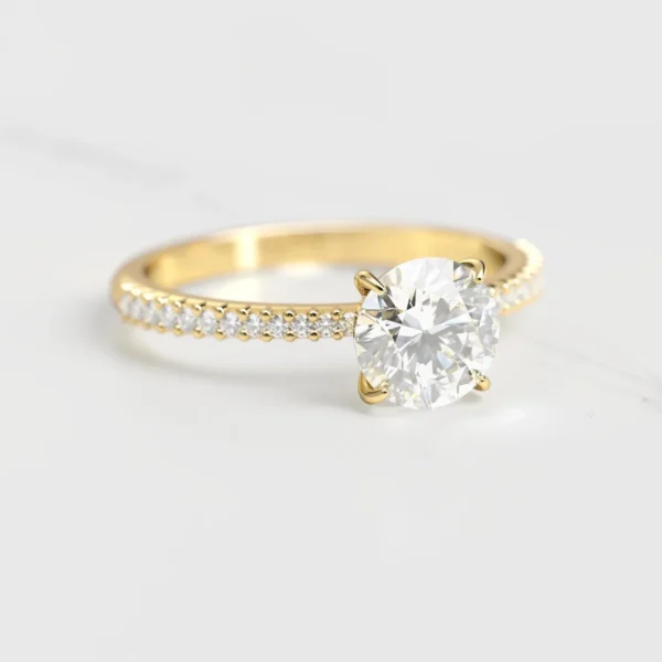 Capucinne Round Moissanite Ring With Half Eternity Accent Moissanites
