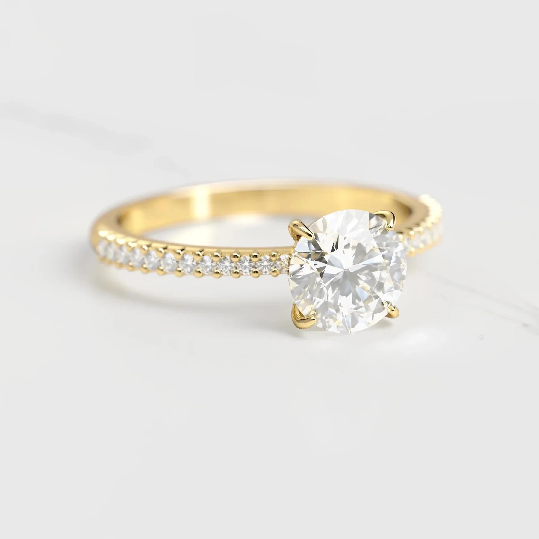 Capucinne Round Moissanite Ring With Half Eternity Accent Moissanites