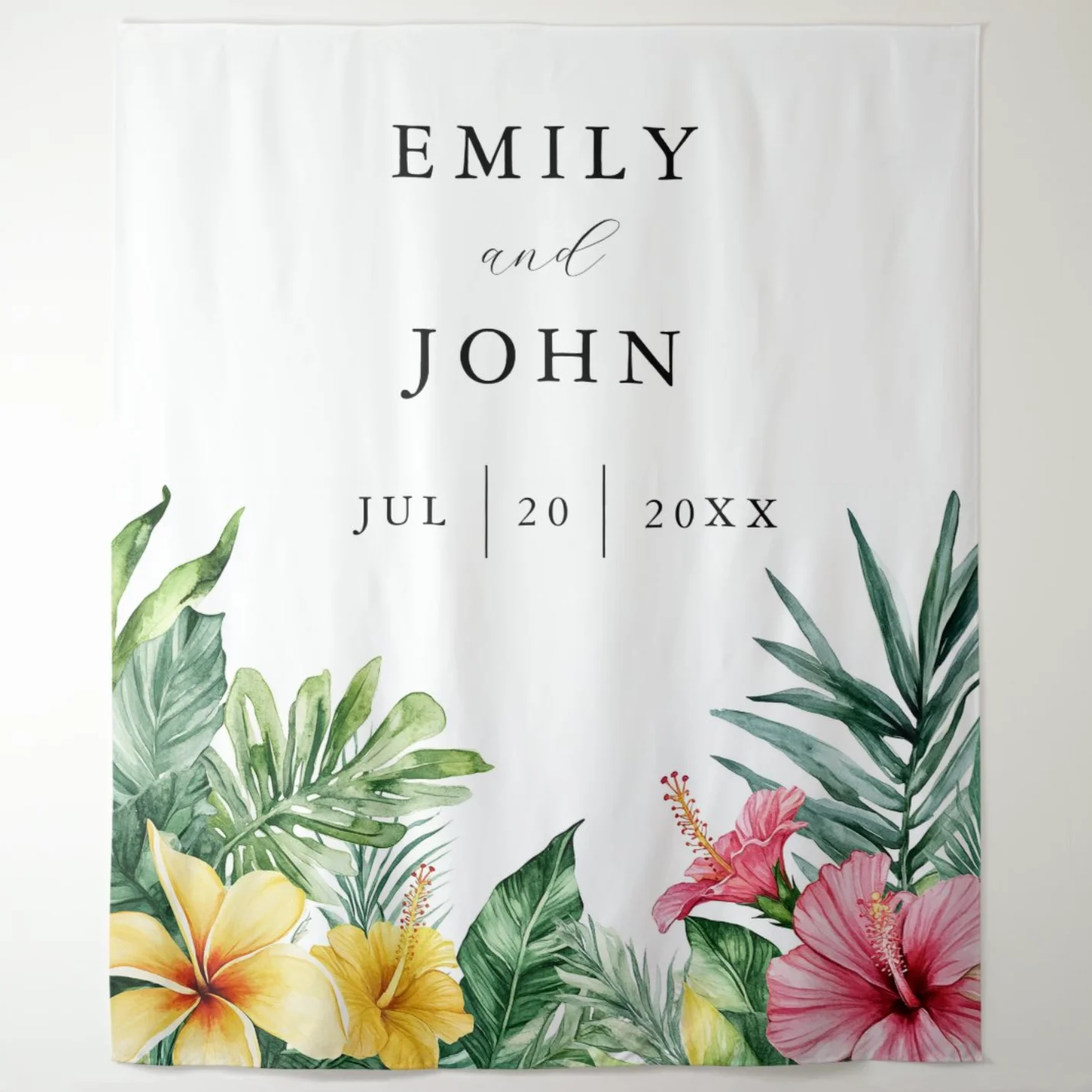 Watercolor tropical flowers photo booth back drop