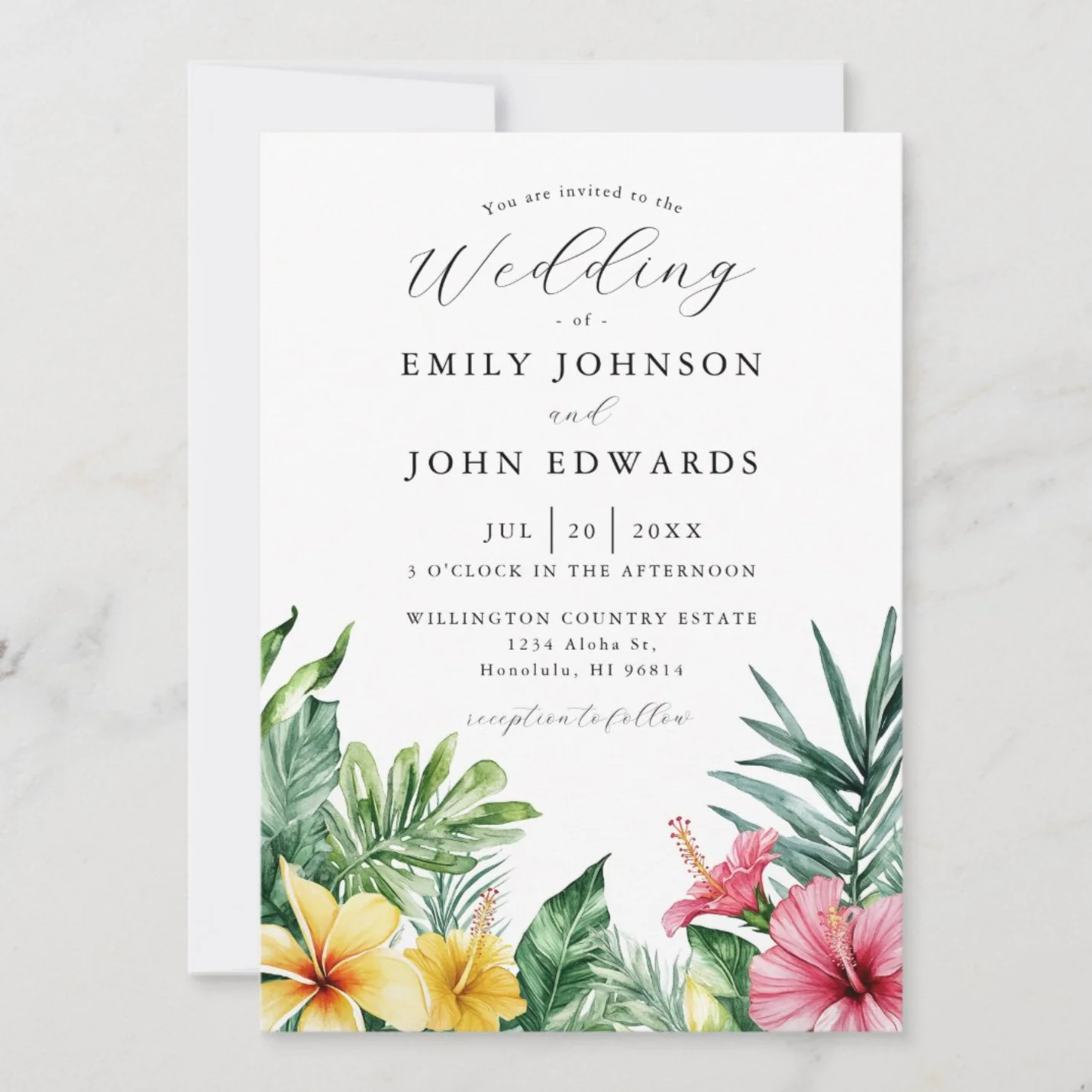 Tropical flowers wedding invitation