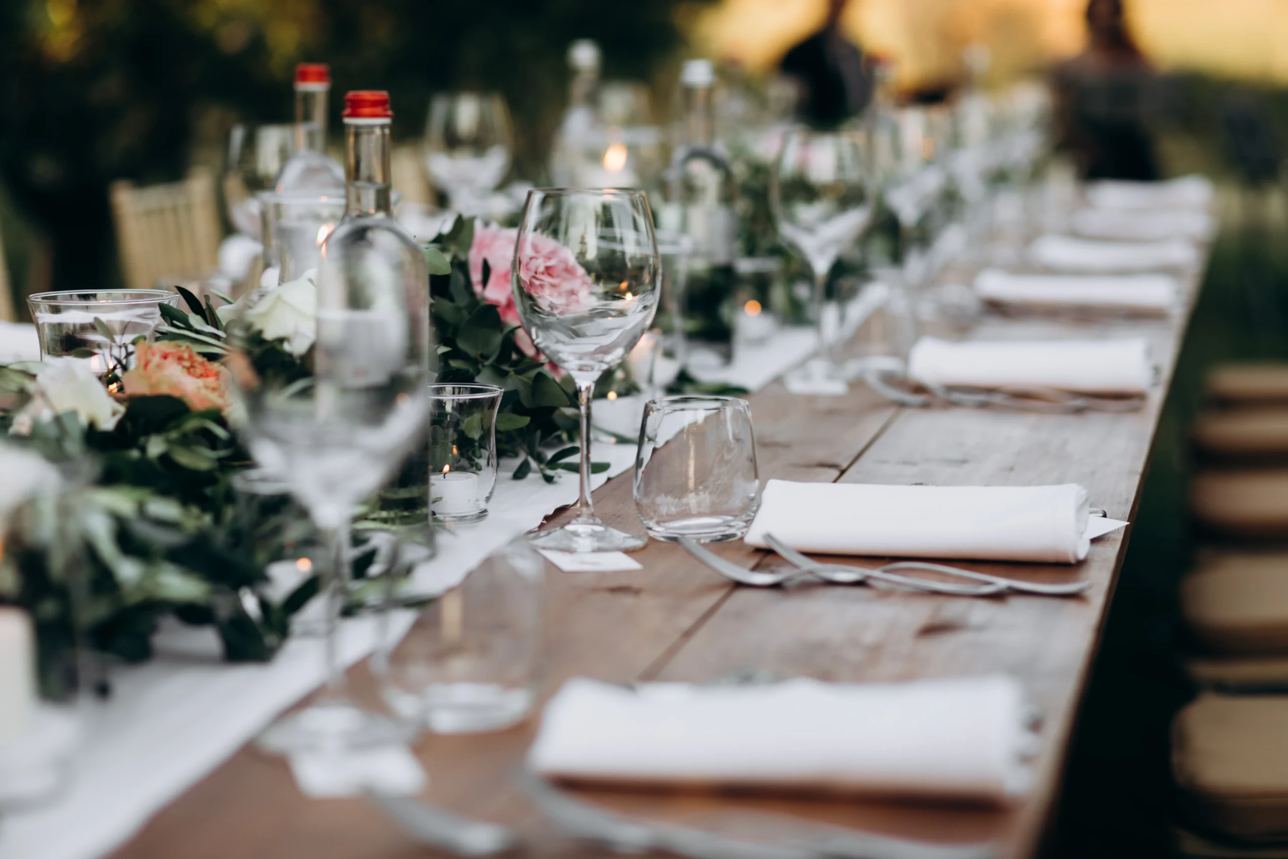 Elegant decorated rehearsal dinner table