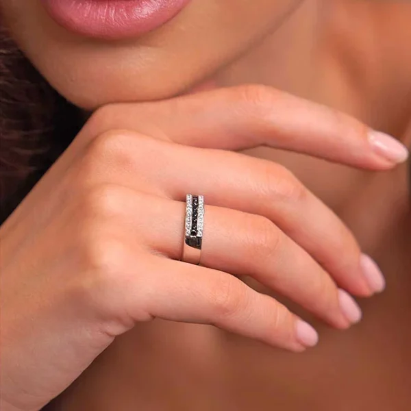 Barkev's Three Row Black And White Diamond Wedding Band