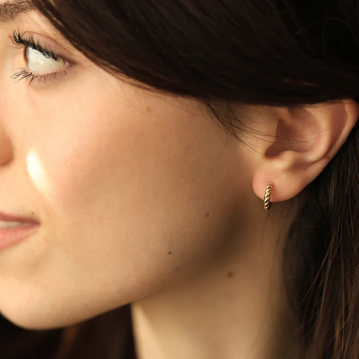 Capucinne Blue Gold Twisted Hoop Earrings